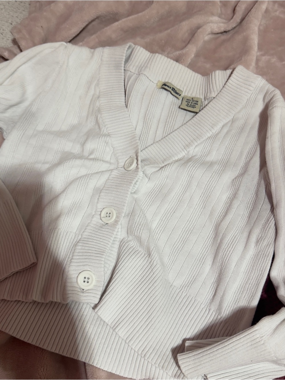 Paris Blues Ivory Ribbed Button-Front Cardigan - Picture 8 of 10